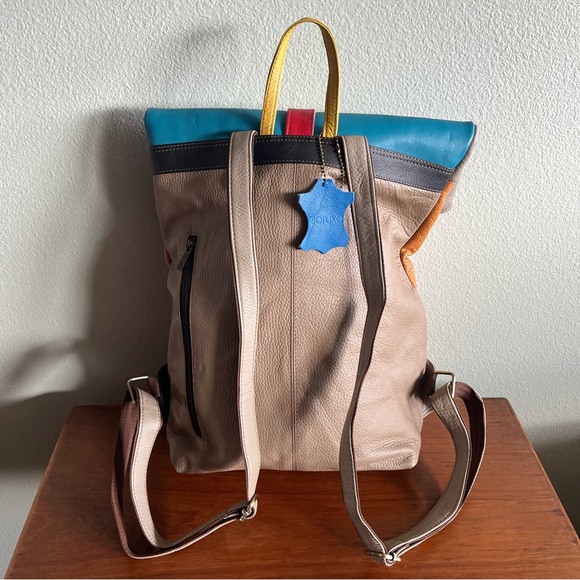 Soruka Recycled Leather Colorblock Backpack / Knapsack - Picture 2 of 12